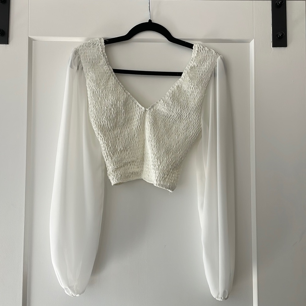 White Crinkle Crop Top